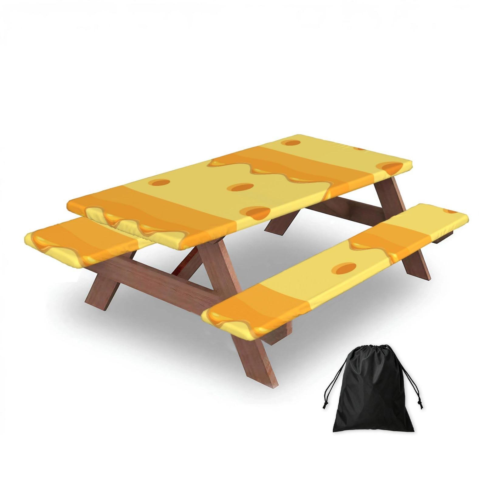 Dopklna As Picture Pasta Cheese Food Pattern, Picnic Table Cover With Bench Covers -Waterproof Elastic Fitted Tablecloth For Garden Camping Patio 76X152cm