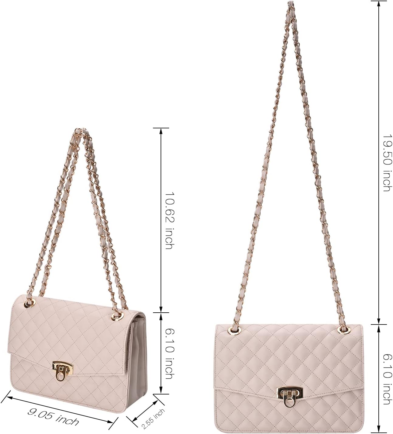 GM LIKKIE Quilted Shoulder Bag for Women, Medium Flap Crossbody Handbag with Chain Strap, Soft Vegan Leather Clutch Purse - Image 5