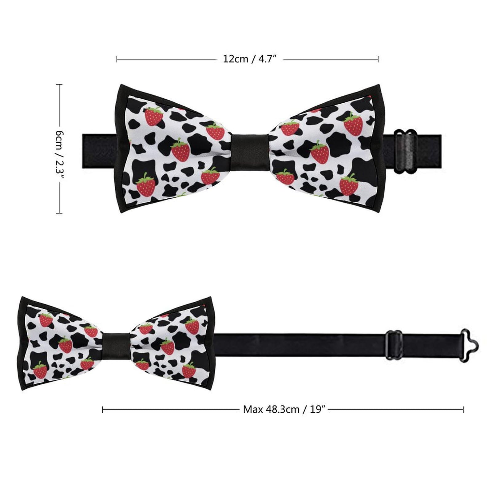 GoasNei Strawberry Cow Pattern Bow Tie for Men Adjustable Necktie Funny Tie Neck Ties for Weddings Party