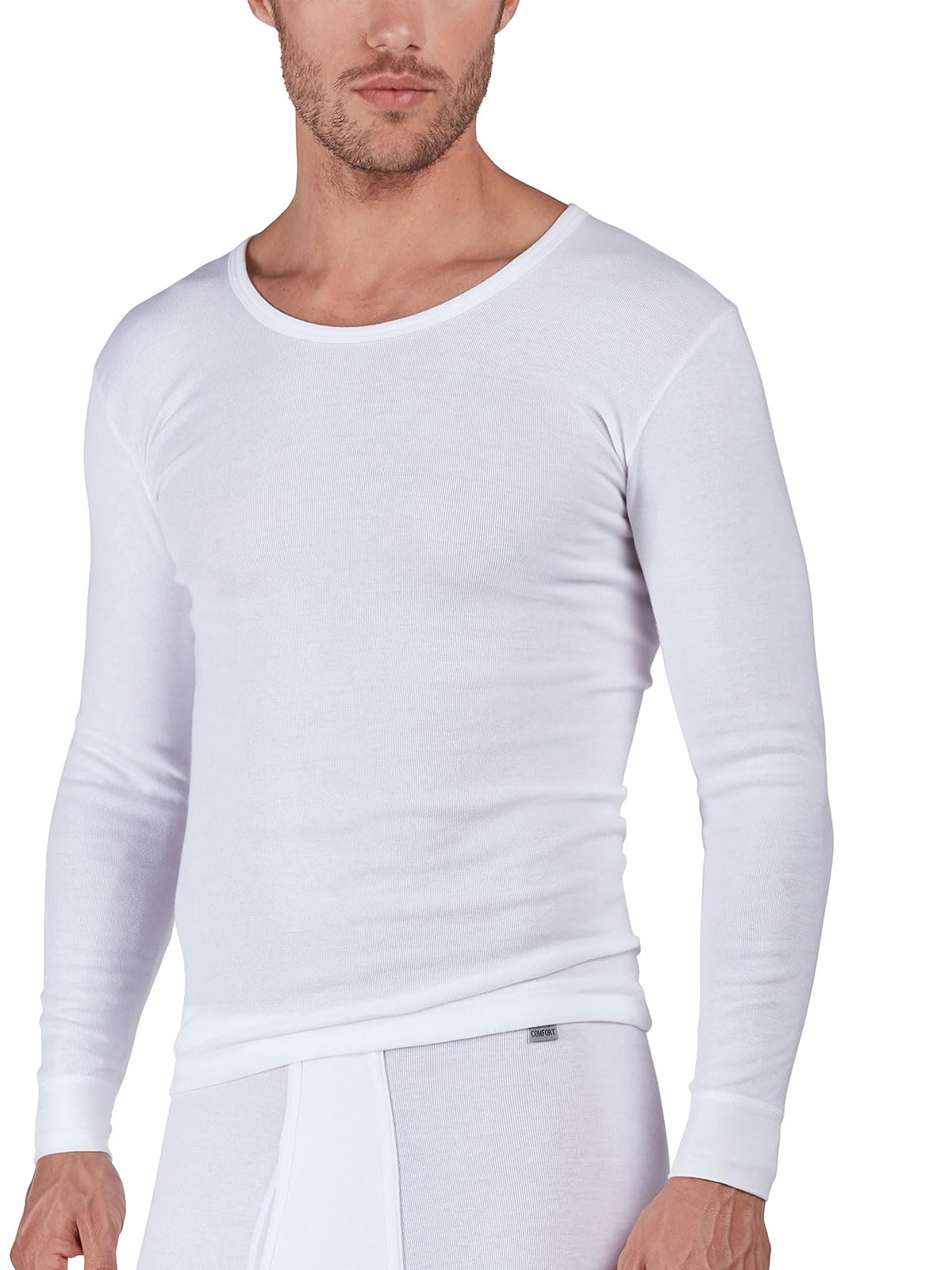 HUBER Men's Comfort Shirt Langarm Undershirt, Green (White 0500), L