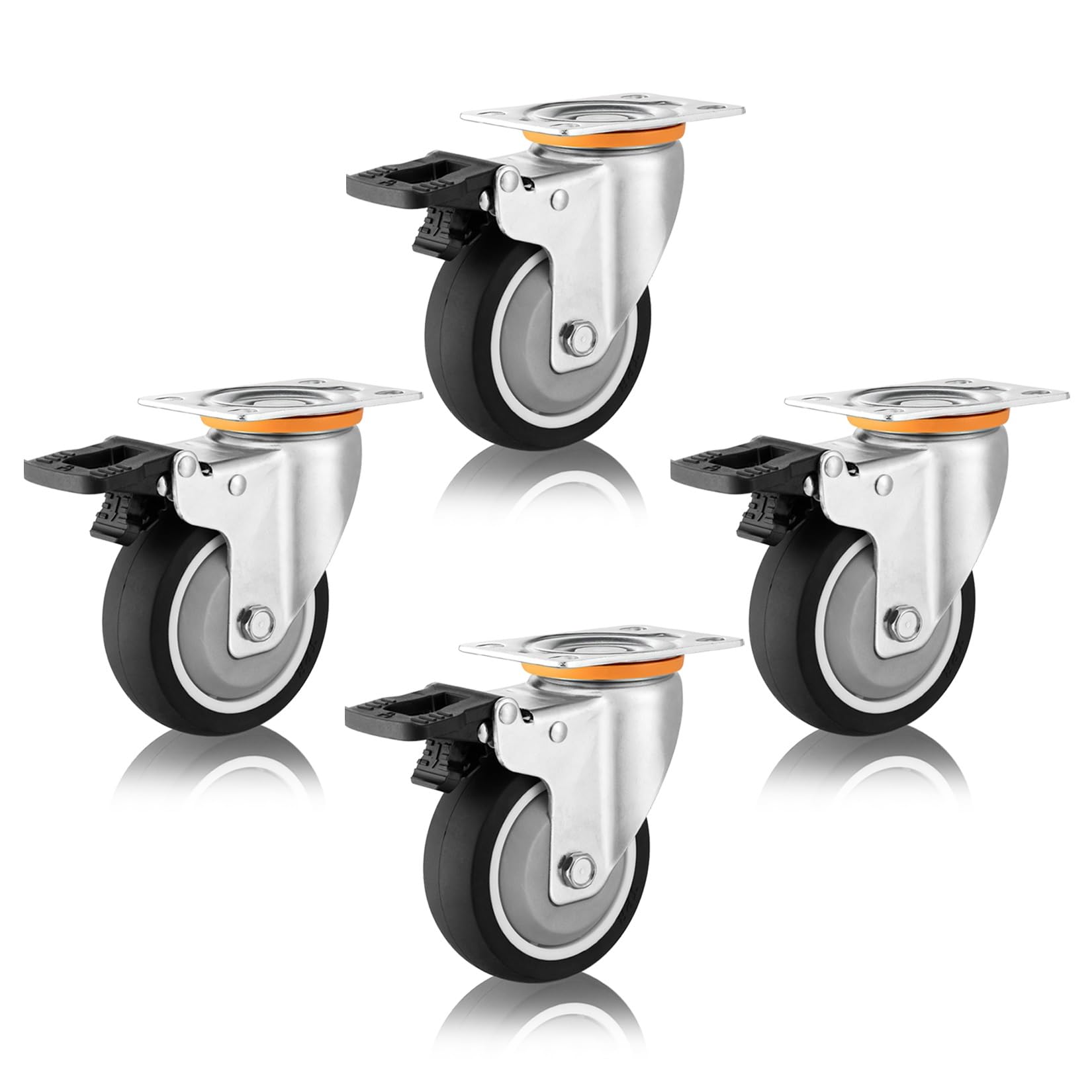 【4個セット】ハンマーキャスター 固定・旋回式ウレタン車輪 4個セット】ハンマーキャスター 固定・旋回式ウレタン車輪