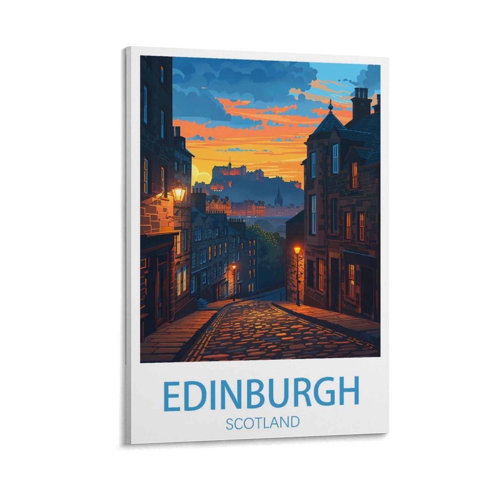 PuPLuM Edinburgh Scotland Vintage Travel Posters Sunset 12x18inch(30x45cm) Canvas Wall Art Posters for Living Room Decor Paintings for Home Decor