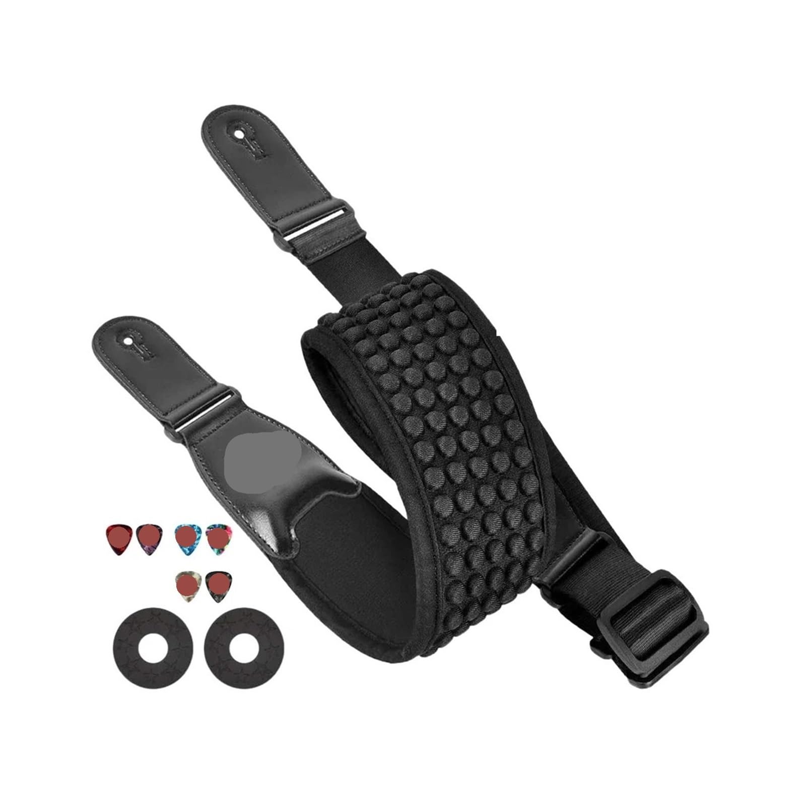 Genérico Correa De Guitarra Acolchada 3D Con 6 Púas | Correa de guitarra acolchada 3D, antideslizante, ajustable, 6 púas incluidas