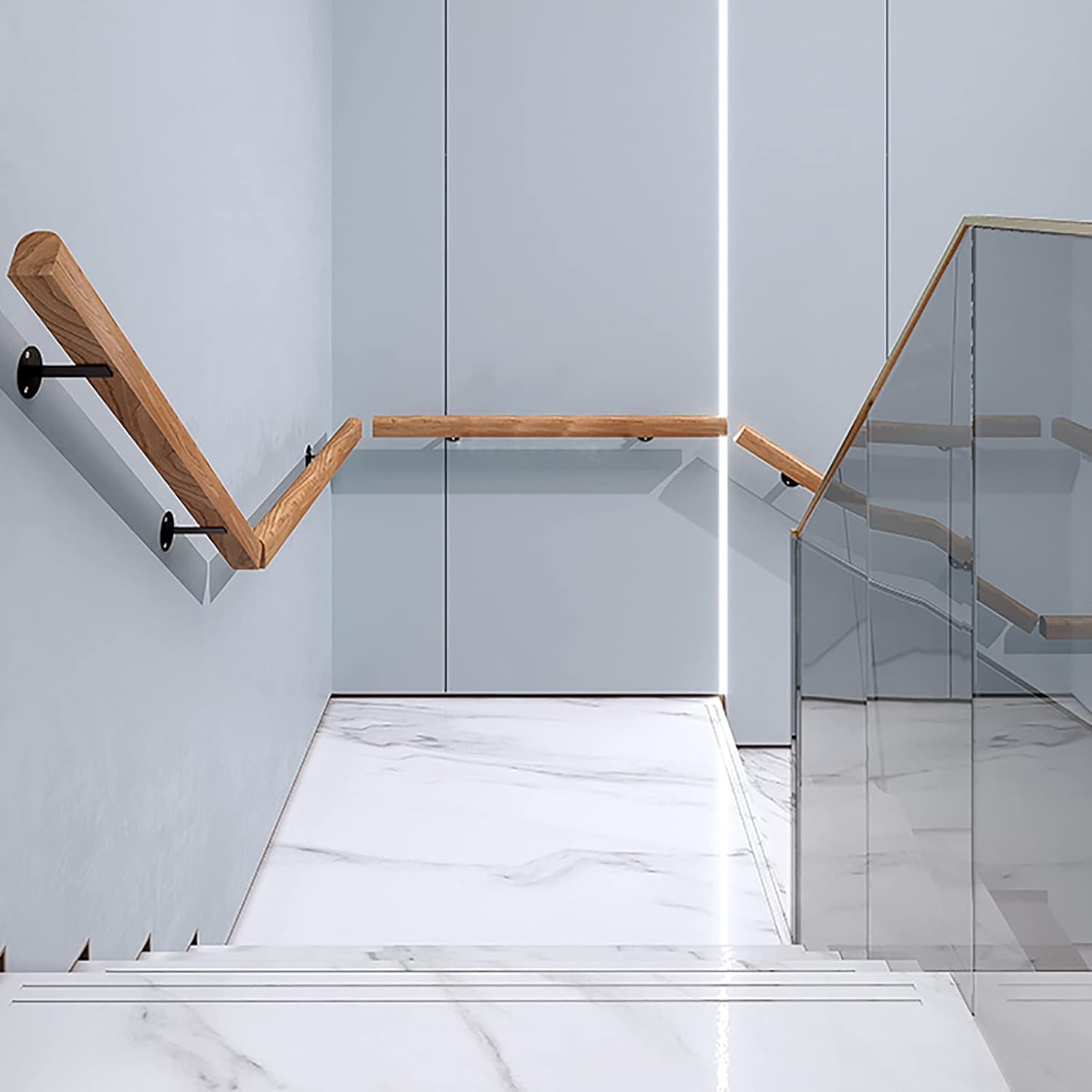 Wood Handrails Complete Kit, Wall-Mounted Banister Rail Decking Railings Non-Slip Stair Rail Support Rod for Indoor Outdoor, Easy to Install 3.2ft(100cm)