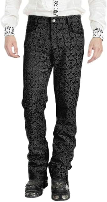 Darkrock Mens Gothic Steampunk Victorian Cosplay Pants, Black Brocade