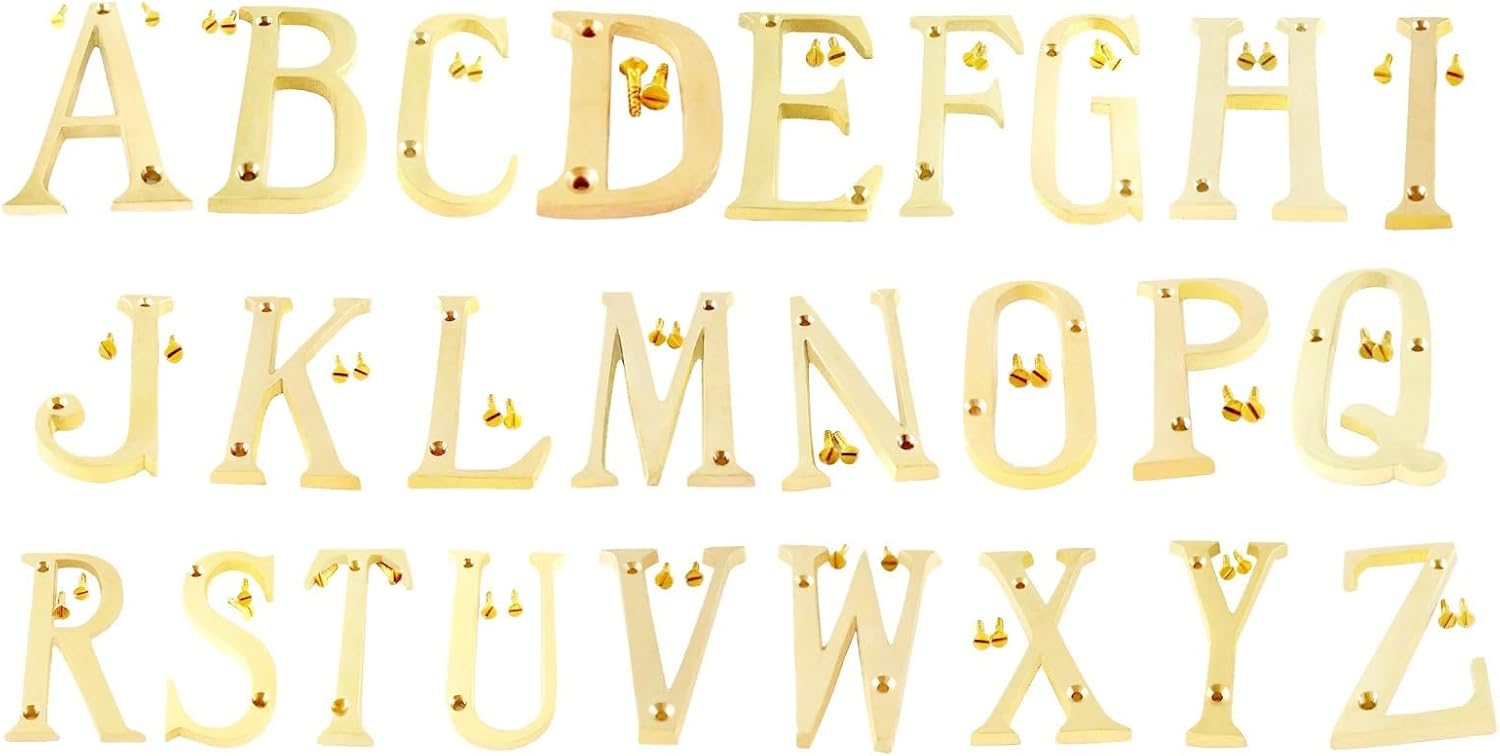 76MM (3Inch) Alphabet 'A' Brass Letter Design Door House Address with 2 Screws 3 Inch (A), Golden