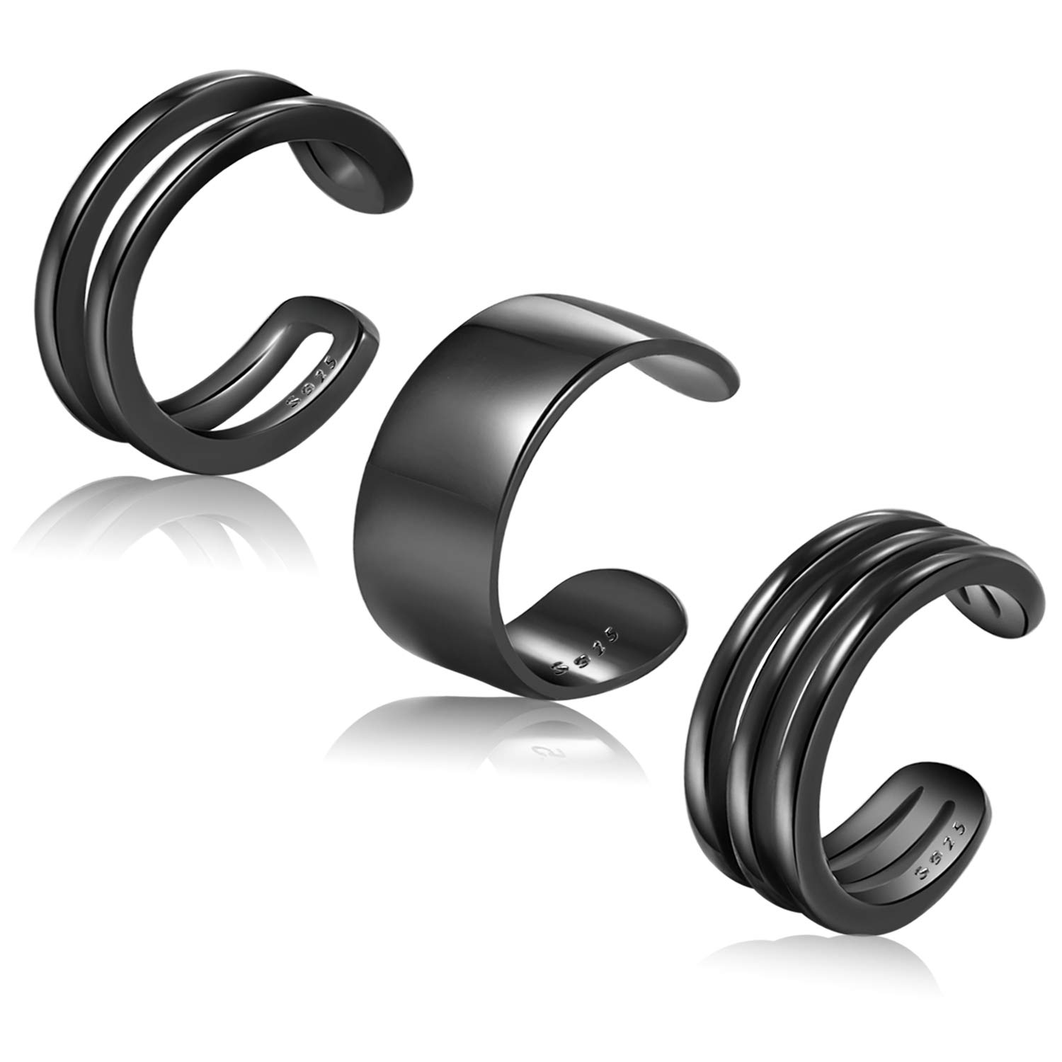 CHIC &amp; ARTSY 925 Sterling Silver Ear Cuffs for Women, Non Piercing Clip On Cartilage Cuffs, Adjustable Fake Conch &amp; Helix Earrings, Gold Plated &amp; Oxidized Various Styles