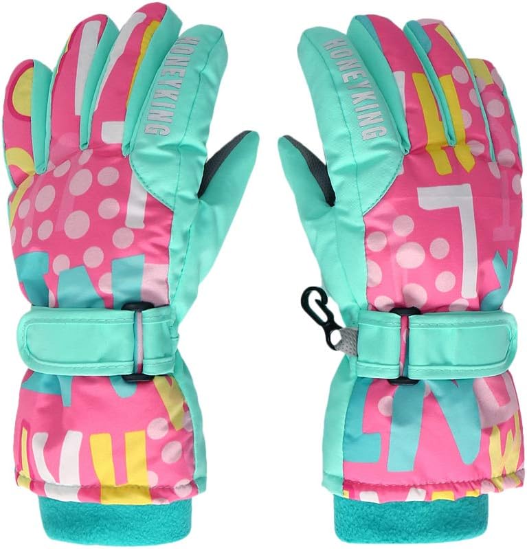 HiheartGirls Winter Ski Gloves Waterproof Outdoor Thicken Glove Pink Letter 3-6 Years
