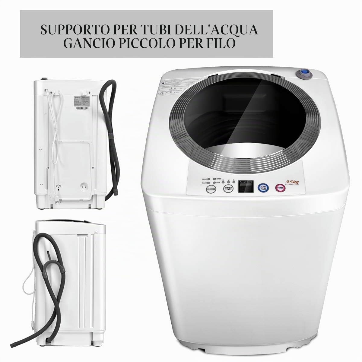 FANTASK Lavatrice completamente automatica, 3,5 kg, mini lavatrice con centrifuga, 6 programmi, 240 W, con pompa per appartamenti, camper e campeggio