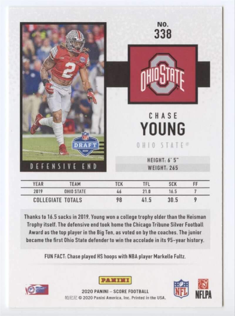 Amazon.com: 2020 Score Football #338 Chase Young RC Rookie Ohio State  Buckeyes Official NFL Trading Card Made by Panini America : Collectibles &  Fine Art