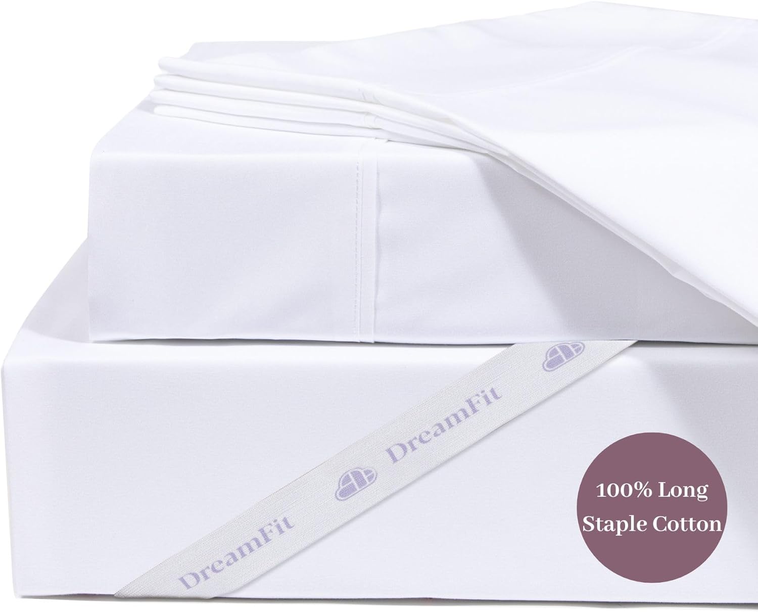 DreamFit DreamComfort 100% Natural Long Staple Cotton Sheet Set with Elastic Corner Bands with Extra Deep Pockets up to 20 Inches Hotel Style Luxury Bedding Crafted in USA King Sheet Set White