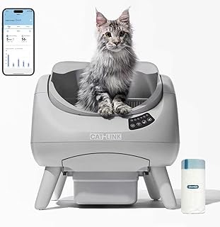 CATLINK Katzenklo selbstreinigend – Selbstreinigende Katzentoilette ohne Mehrkatzen-Erkennung, mit offenem Top-Design, 5 GHz WLAN, XXL 12L Volumen, für alle Streuarten, ideal für 1 Katze (Hellgrau)