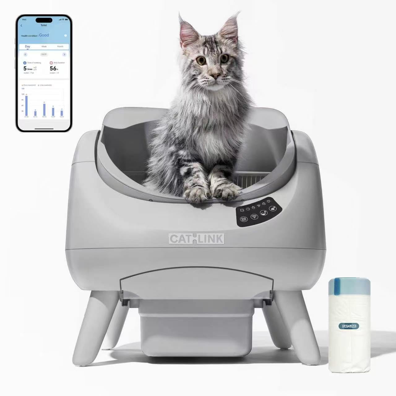 CATLINK Litière autonettoyante,Litiere Chat autonettoyante sans Reconnaissance Multi-Chats, avec Design Ouvert, 5 GHz Wi-FI, Grand Volume XXL 12L, Compatible Tous Types de litière, idéale pour 1 Chat