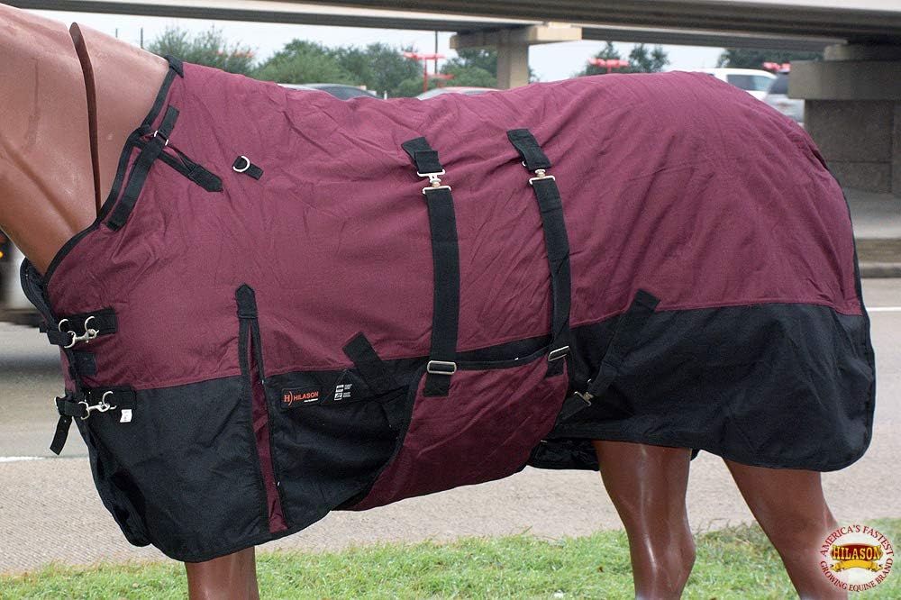 HILASON 600D Winter Waterproof Poly Horse Blanket Belly Wrap Wine Black | Turnout Blankets for Horses