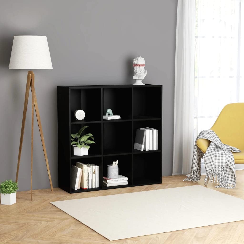 Regał na książki, czarny, 98 x 30 x 98 cm, płyta wiórowa, przechowywanie płyt DVD + CD, ścianka działowa do biura, salonu, regał na książki