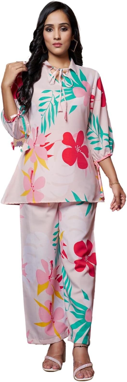 Leriya FashionWomen Ethnic Kurta Set | Rayon Co-Ord Set | Fancy Pajama Set | Floral Printed Top & Pant Set | Full Pair Set | A-line Kurta Set for Women