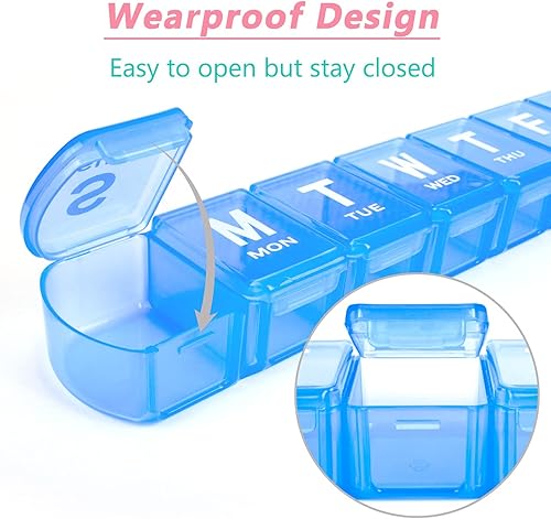 Miniatura 5 de Pastillero semanal extra grande, pastillero grande de 7 días, sin BPA, XL para píldoras, vitaminas, aceites de pescado o suplementos (azul)