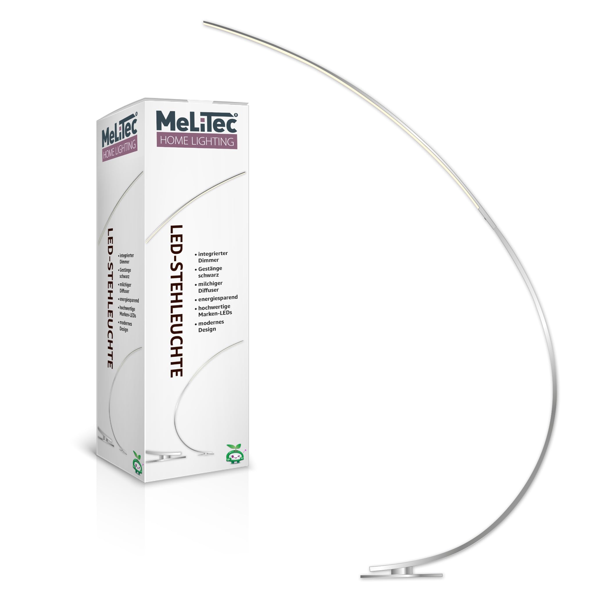 MeLiTec LED Stehleuchte ST26-1 - Nickel-Matt, Dimmbar, Warmweißes Licht 3000K, Hochwertige Farbwiedergabe Ra > 90, Moderne Design-Lampe mit 1100 Lumen für Wohnräume