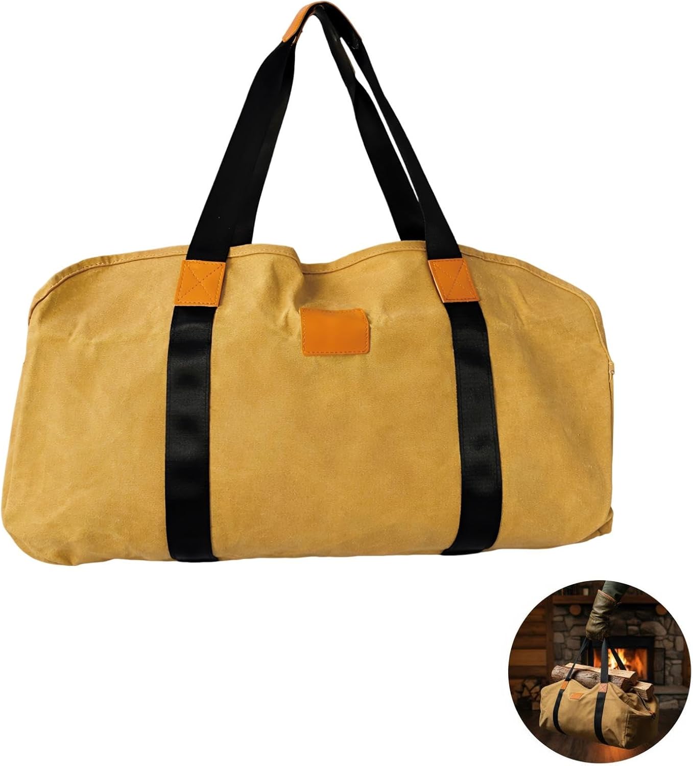 Portable Fireplace Wood Holder, Waxed Canvas Firewood Log Carrier, Heavy-Duty Fire Wood Tote Bag, 16 Oz Canvas, Semi-Enclosed Sides, Large Capacity for Camping