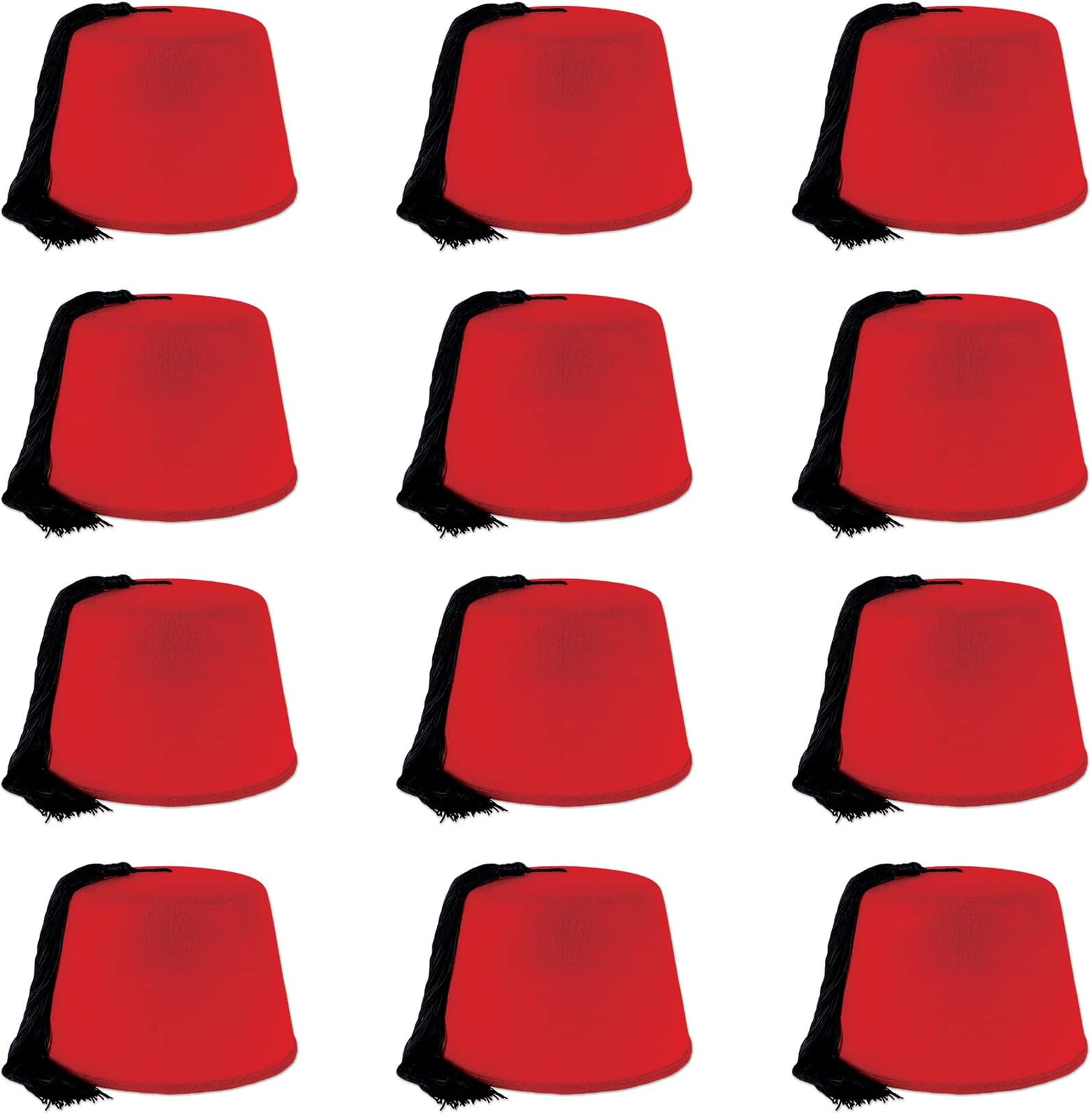 Beistle 60065 12 Piece Felt Fez Hats, Red/Black