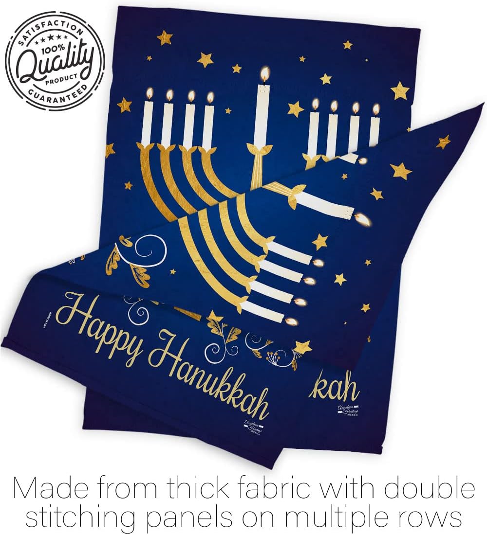 Happy Hanukkah House Flag Winter Candle Bonsai Menorah Jewish Chanukah David Decoration Banner Small Garden Yard Gift Double-Sided, 28" x 40", Made in USA