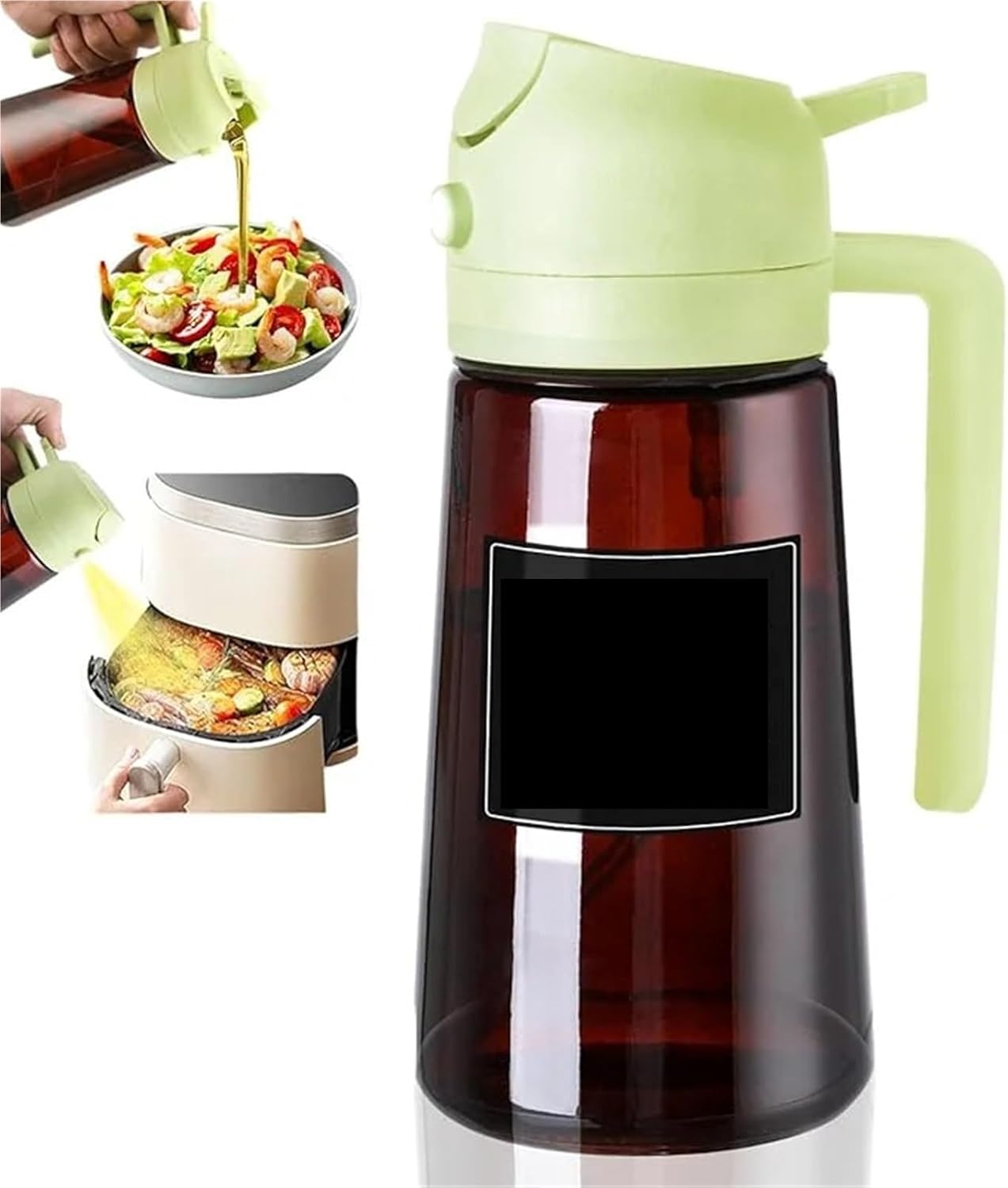 Oil Spray Bottle, 2-in-1 Glass Oil Dispenser Sprayer 470ml Bottle Cooking BBQ Baking Salad,for Salad Making, Baking(Green)
