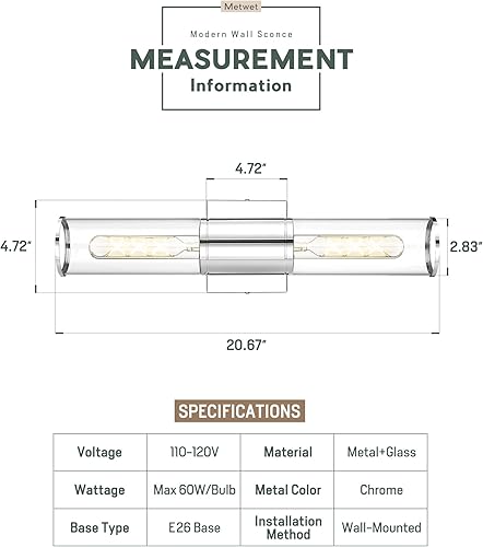 Miniatura 3 de VL834-CH-CL - Lámpara de pared cromada para baño, lámpara de pared cromada en cristal transparente, lámpara de pared moderna arriba y abajo, para