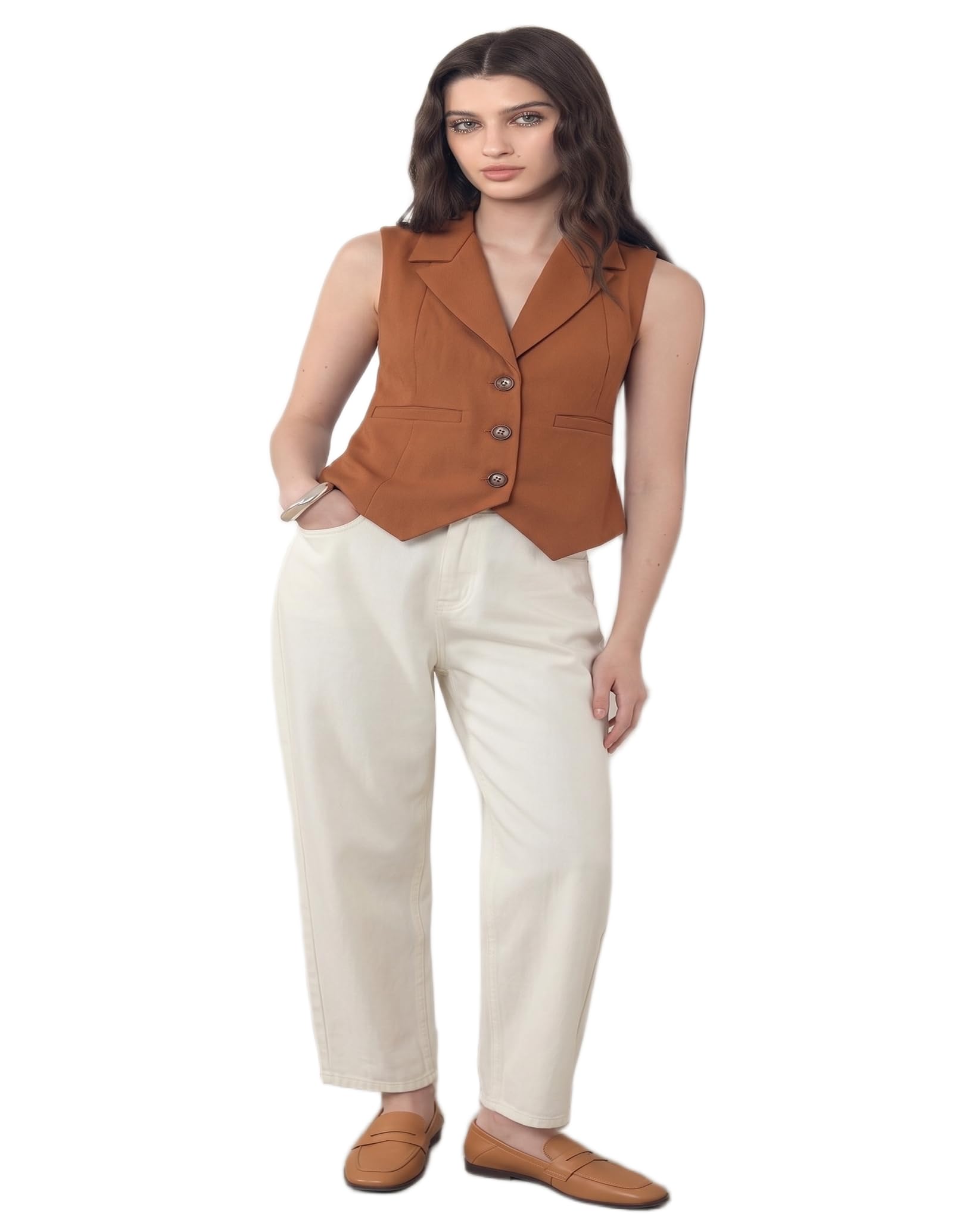 Women's Rust Formal Vest Button Closure Tailored Office Wear Waistcoat-image-7