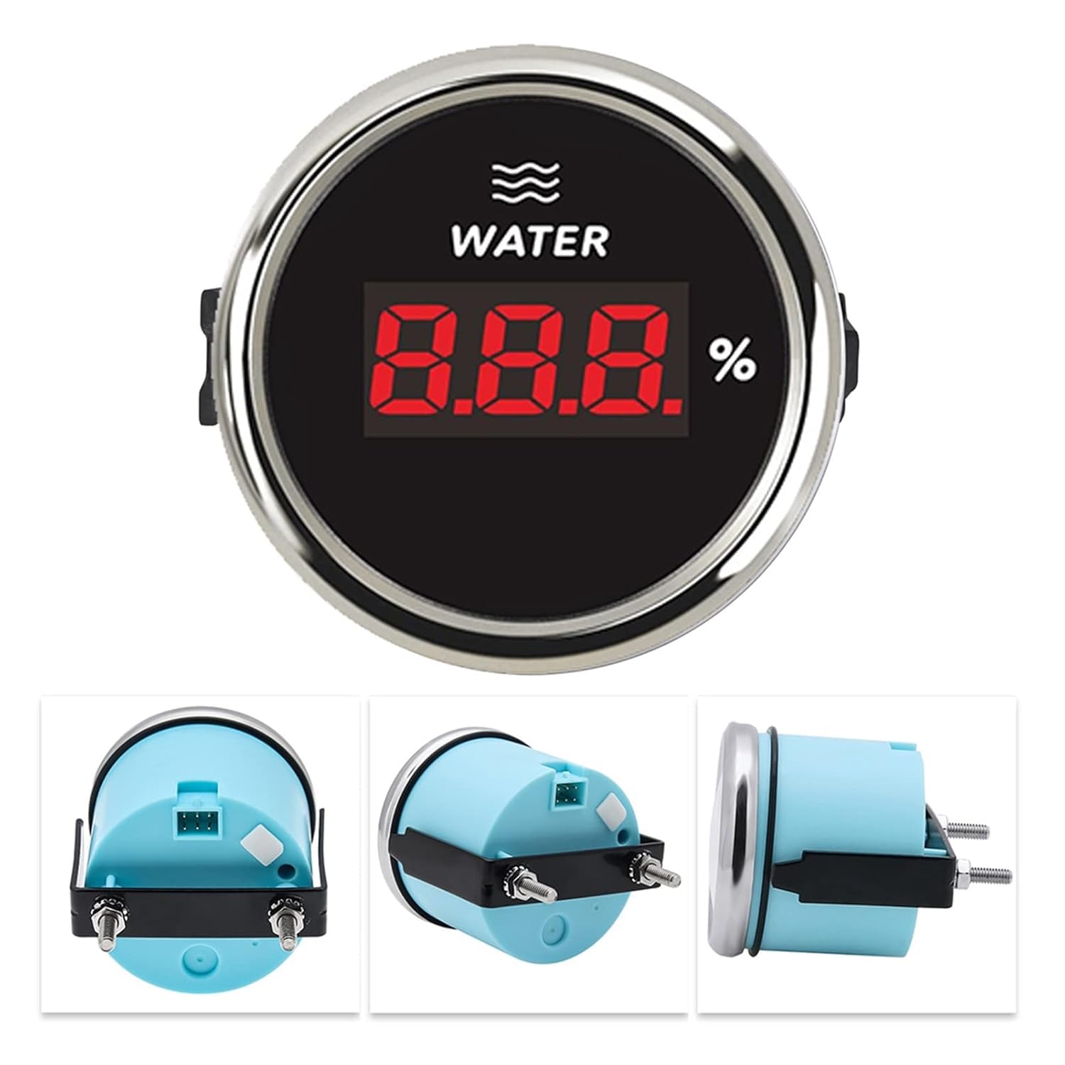 Digital Water Level Gauge, Black, Stainless Steel 316L, 52mm/2.16-inch, Red Backlight Display, Waterproof IP67, Marine Boat Yacht Car (200MM)