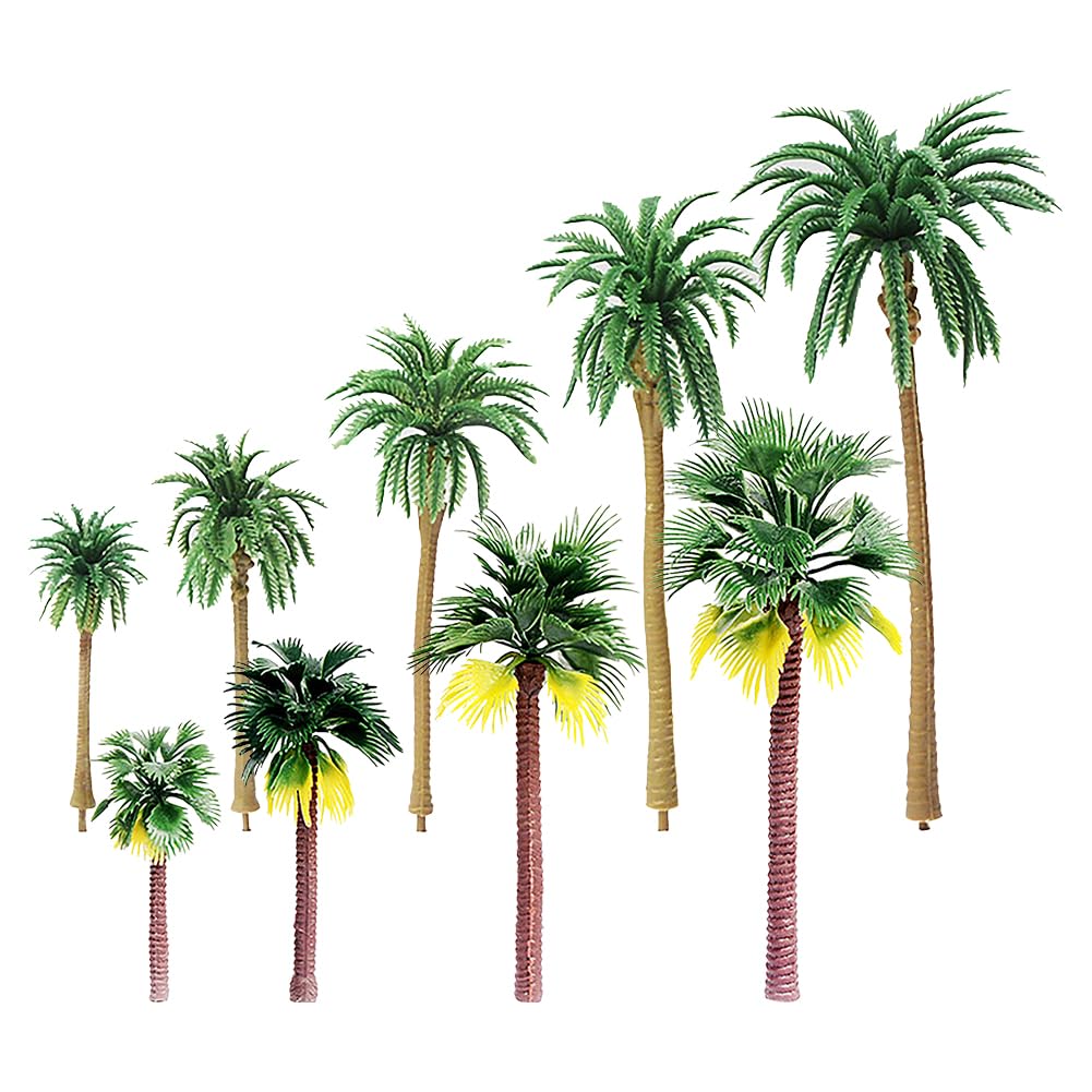 FSSTUD 9 Pcs Tropical Coconut Palm Tree Model Rainforest Diorama Trees Small Jungle Models Miniature Tree Figurines Plants Mini Cake Topper Trees Micro Landscape Decoration for Aquarium Garden