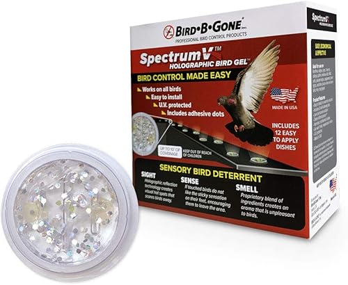 Bird B Gone SpectrumV Gel holográfico para pájaros, gel repelente de aves, repele pájaros, protege bordes, repisas, techos, etc., protección UV y