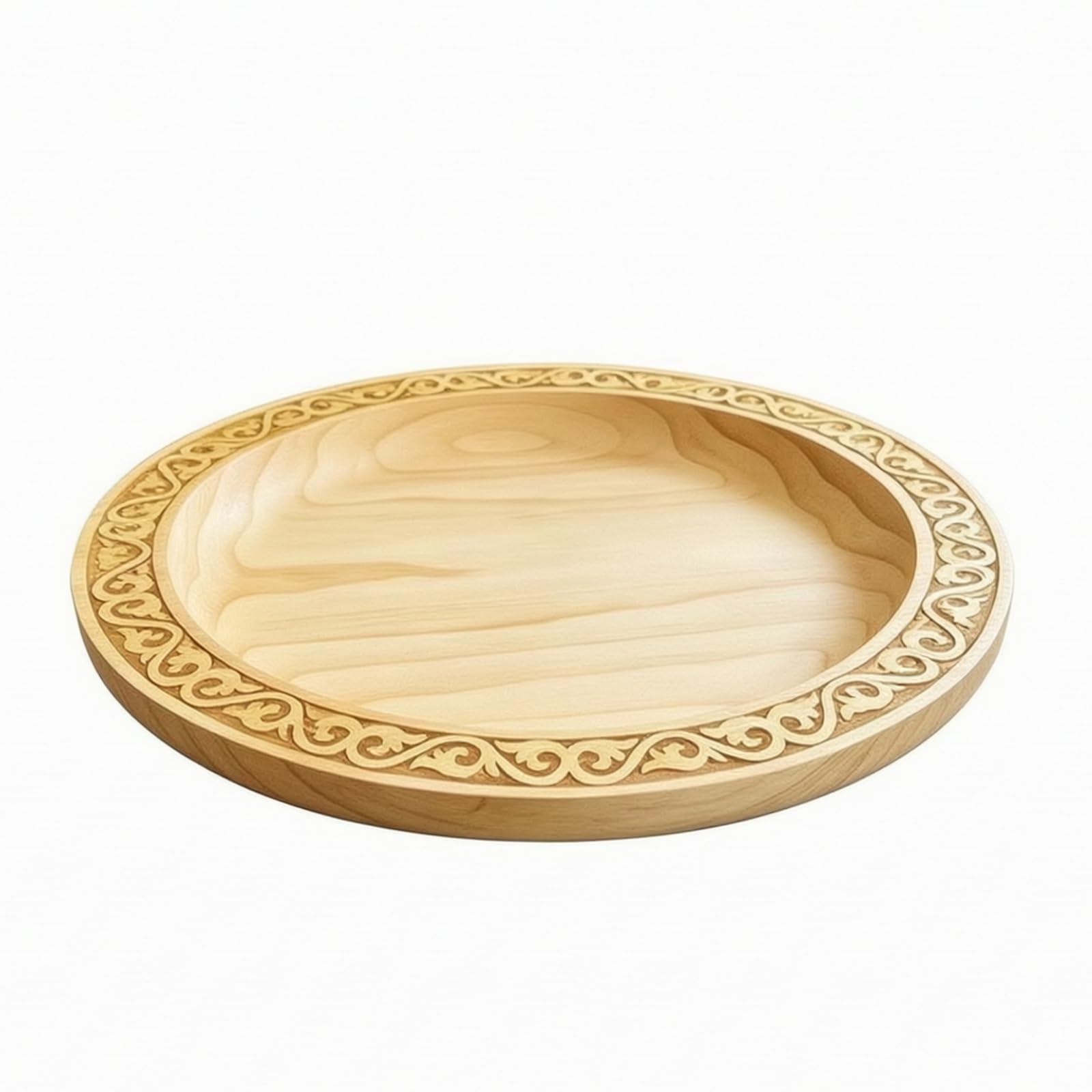 Qianly Plateau Rond En Bois Élégant Vaisselle | Plateau Bordure Sculptée, Robuste, pr Cuisine, Hôtes