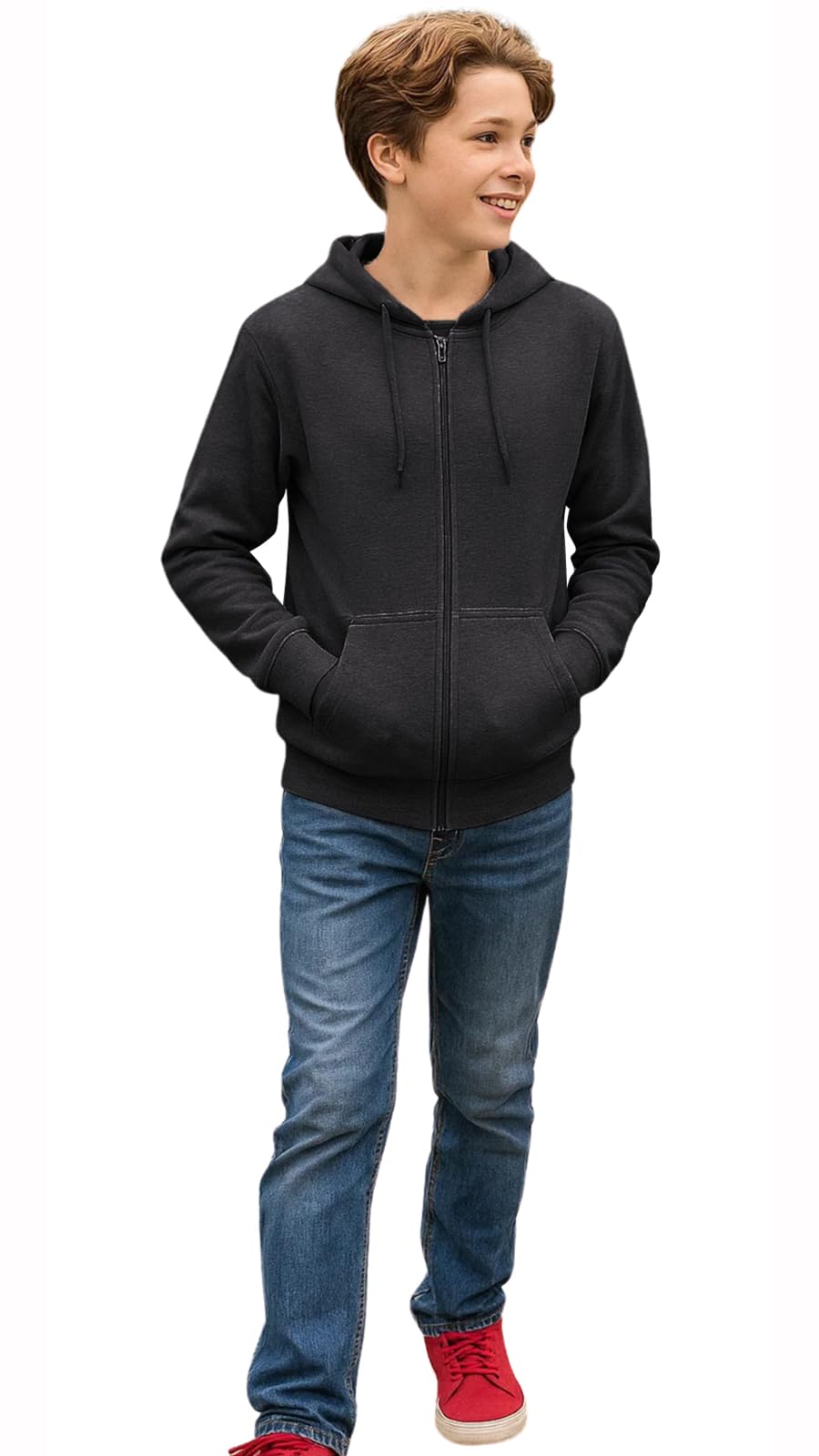 True Face Kids Fleece Zip Up Hoodie Hoodies for Boys and Girls, Casual Hoody Comfy Zipper Jackets for Children Plain Hooded Sweatshirt PE School Jumper (Charcoal - Same Cord,13 Years)