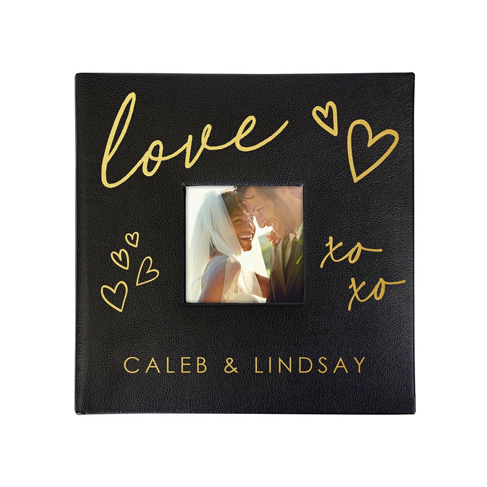 Personalized Photo Album For Couples, Engraved Love XOXO Leatherette Picture Album, Holds 200 4" x 6" Photos