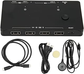 Elprico USB C HDMI KVM Switch, 30HZ 60HZ HDMI Monitor Switch, 10Gbps 2 in 1 Out Automatic Adjustment Switch Extended, for 2 Computers