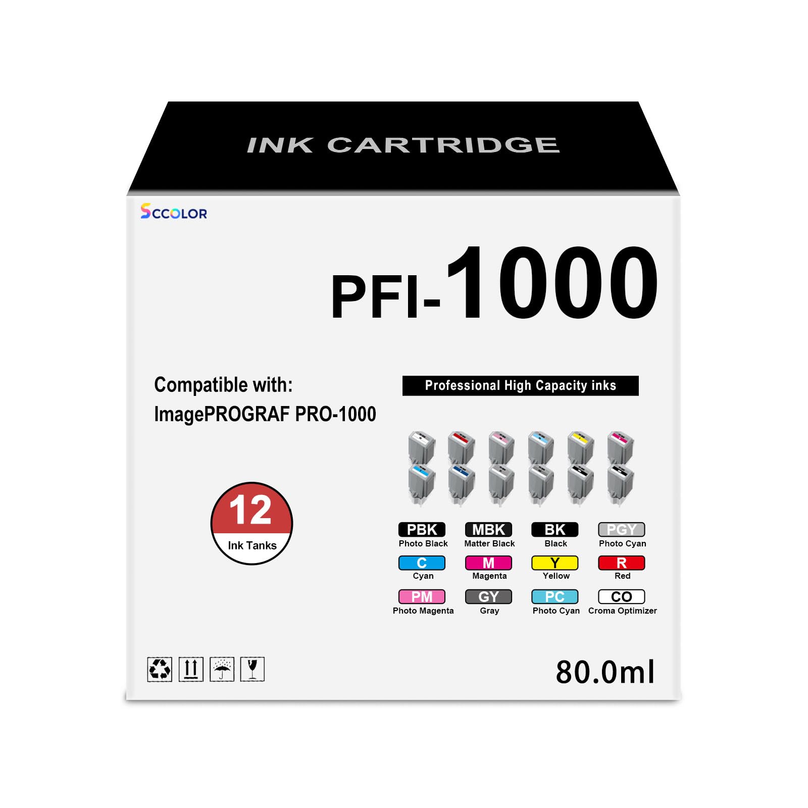 PRO1000 PFI1000 Ink Cartridge High Yield Replacement for Canon PFI-1000 Ink Cartridges Compatible with Canon imagePROGRAF PRO-1000 Printer.MBK PBK C M
