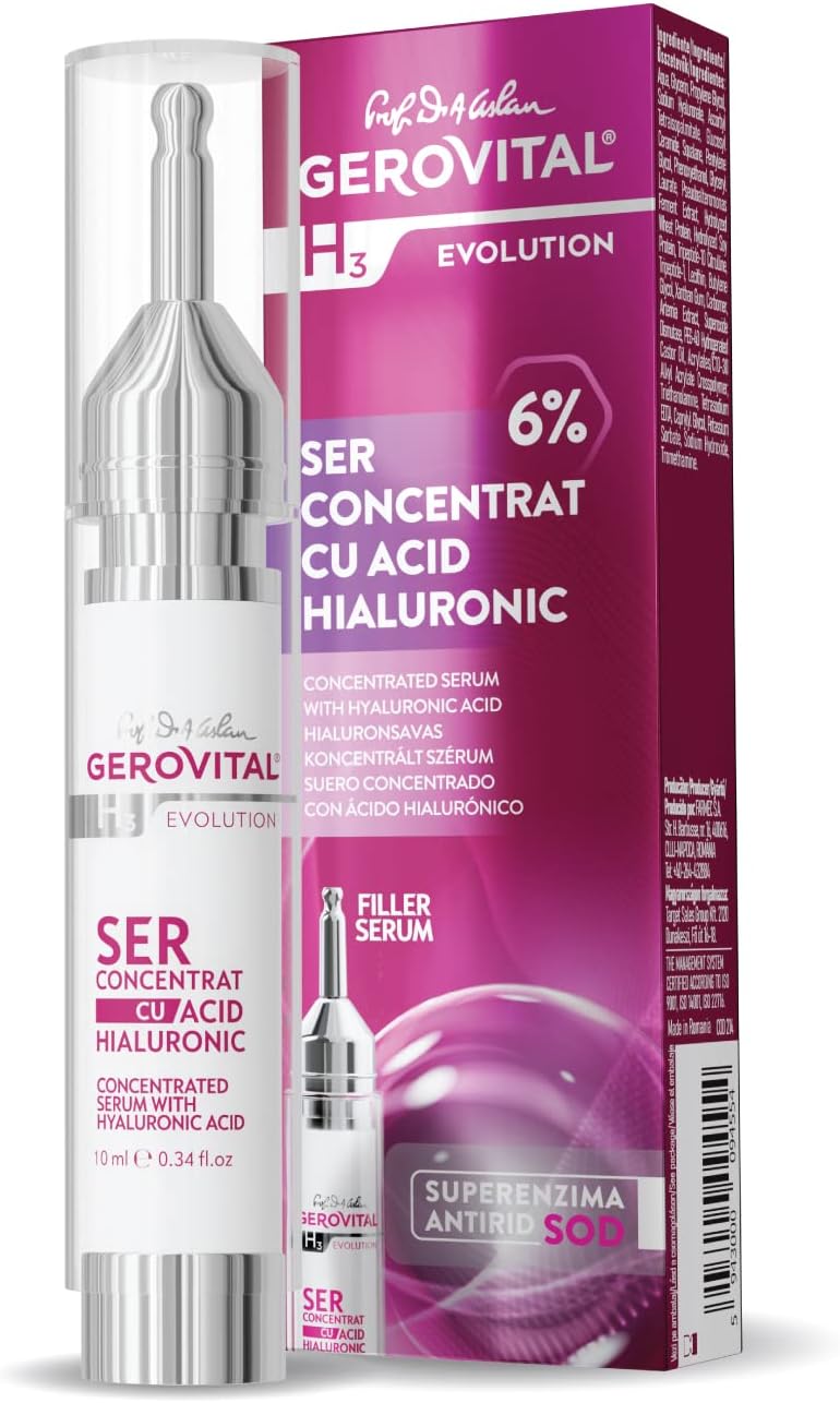 GEROVITAL EVOLUTION Hyaluronic Acid Concentrated Serum with Superoxide Dismutase SOD (The Anti-Aging Super Enzyme), Moisturizer, Anti-Wrinkle, Improves Skin Elasticity and Firmness, 10 ml