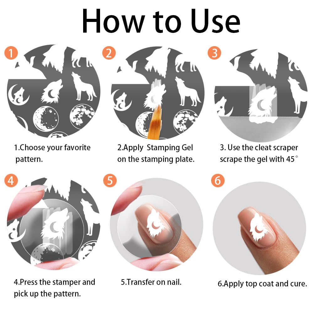 PH PandaHall 3pcs Wild Animals Nail Stamping Plates Forest Nails Art Stencils Wolf Bear Nail Art Templates Deer Print Nails Stencils with Stamper and Scrape for Women DIY Design Manicure 4.7x2.3 Inch