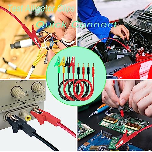 Image of Alligator Clips to 4mm Banana Plug Test Leads Cable | 2 Pairs 12AWG 60cm Cable 4 Color for multimeter car Test oscilloscope or Battery Test(4 Color Clips 60cm)