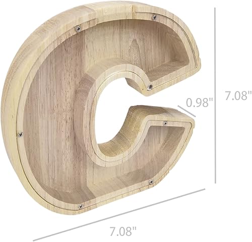 Miniatura 5 de FixtureDisplays Alcancía de madera con nombre inicial de 7 pulgadas de alto para niños, alcancía con nombre personalizado, letras del alfabeto de