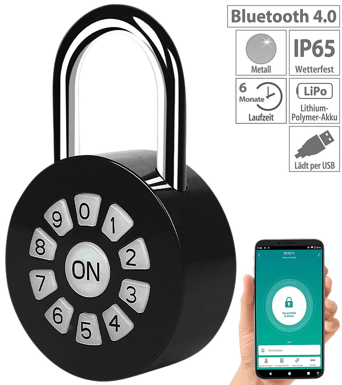 Xcase Vorhängeschloss Code: 4er Metall-Vorhängeschloss mit Zahlencode und App, Bluetooth, IP65 (wetterfestes, Smart Life Schloss)