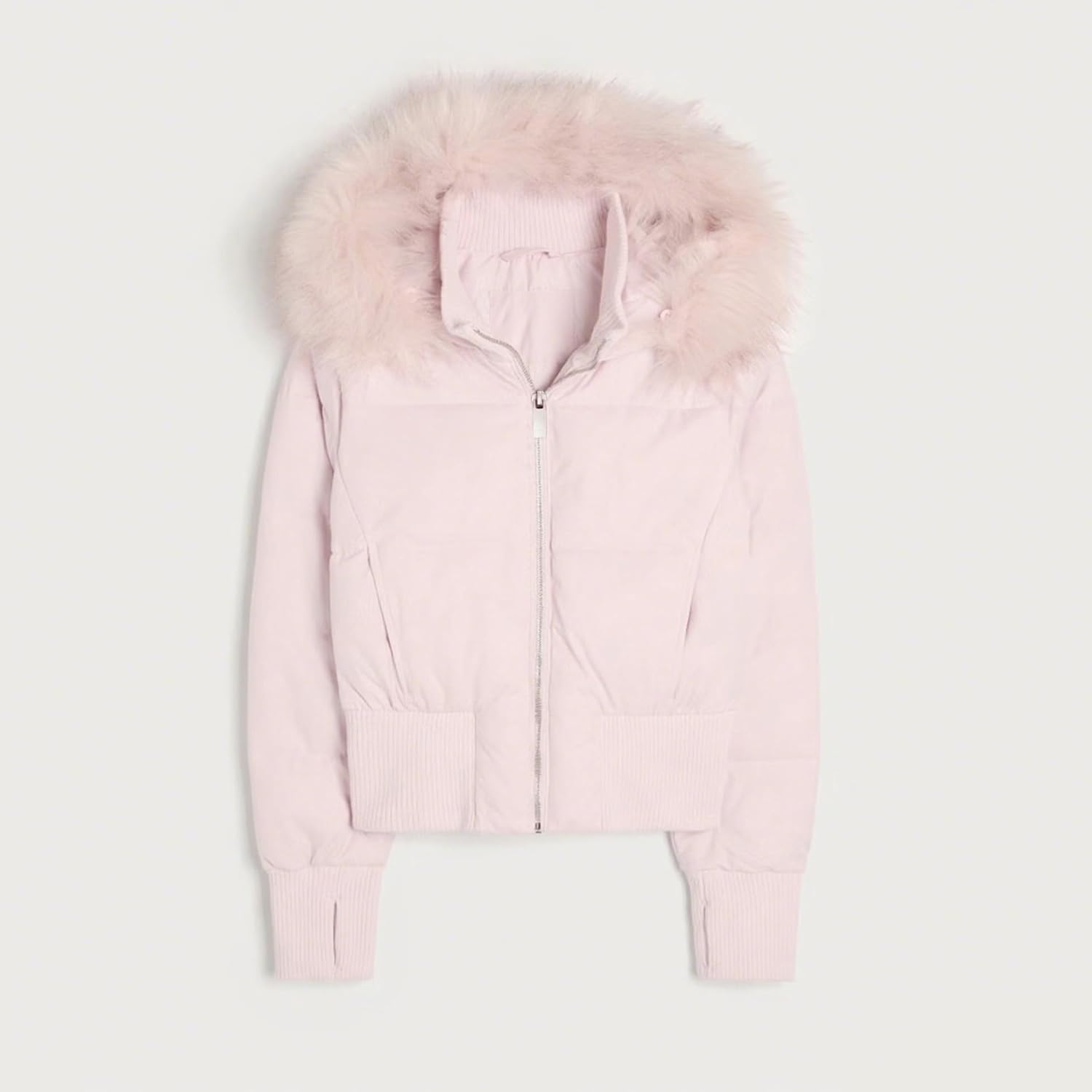 Womens Faux Fur Trim Hooded Jacket Winter Warm Quilted Puffer Bomber Padded Coat Utility Zipper Cropped Outwear