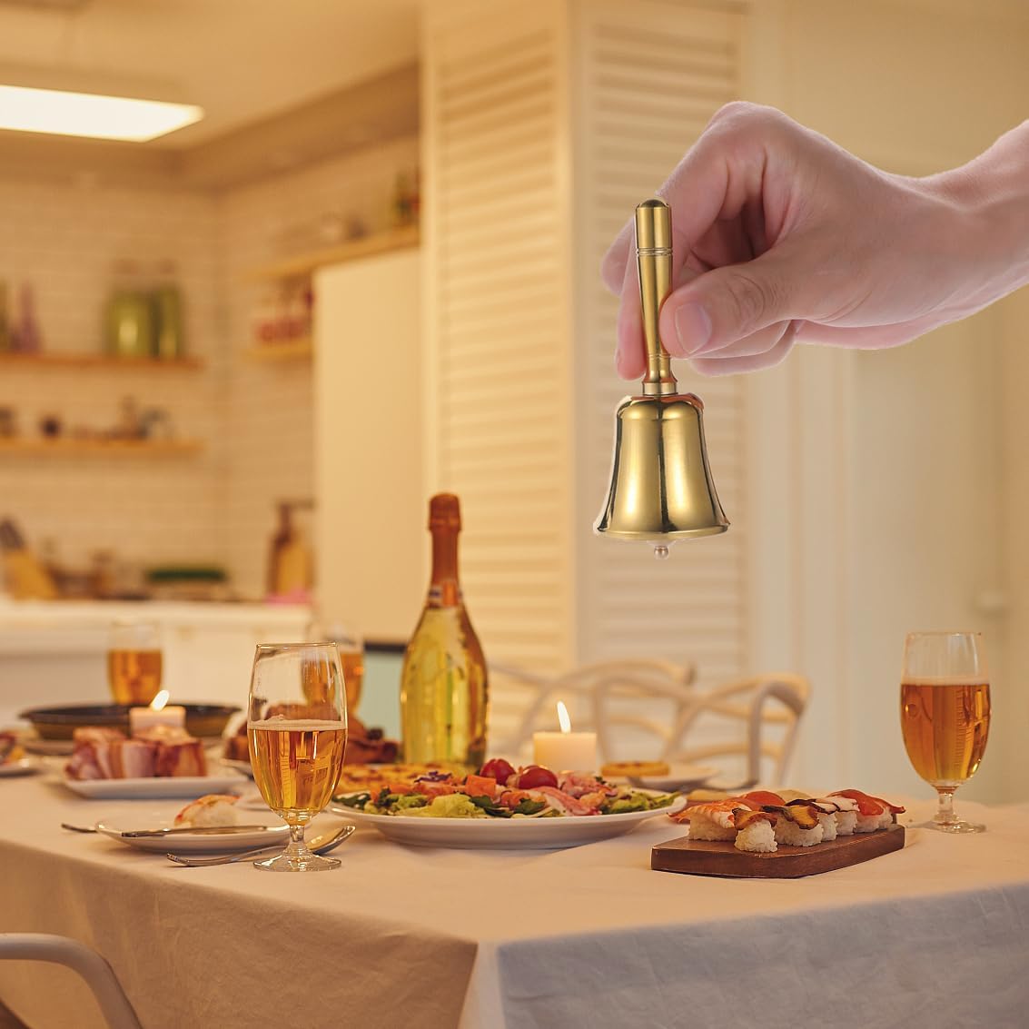 Super Loud Solid Brass Small Hand Call Bell for Ringing at Wedding, Hand Bells for Seniors Bedside, Teacher Classroom Bell, Dinner Bell, Tibetan Bells, Meditation Bell (S)