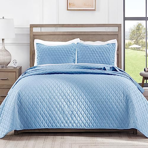 Exclusivo Mezcla Reversible California King Size Quilt Bedding Set with Pillow Shams, Lightweight Quilts Cal King Size, Soft Bedspreads Bed Coverlets for All Seasons - (Sky Blue, 112"x104") by Exclusivo Mezcla - Used condition - US$33.22