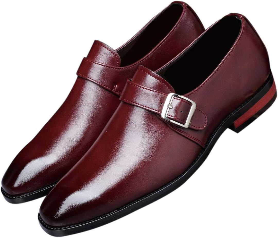 Mens Dress Shoes Moccasins for Men Slip On Leather Monk Straps Shoes Smoking Slipper Classic Vintage Loafers Burgundy 12 US
