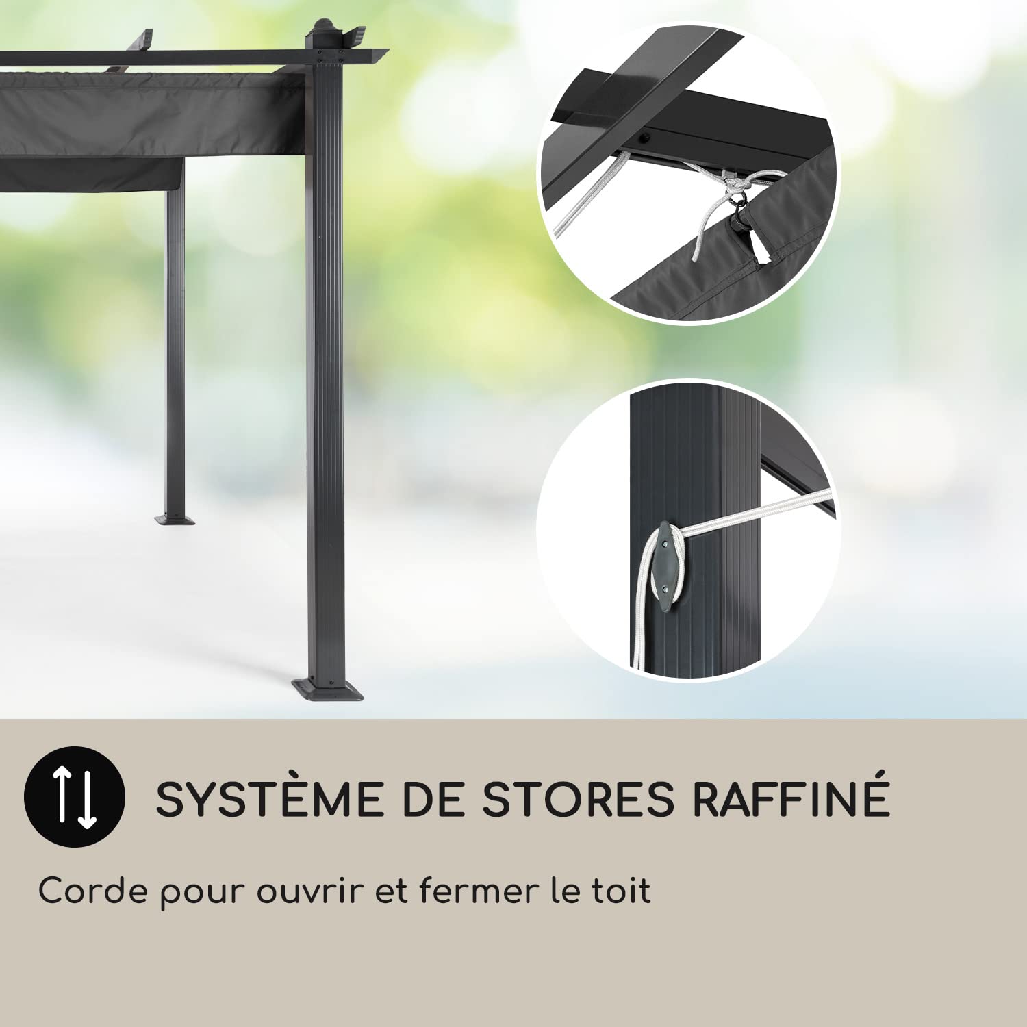 Blumfeldt Pergola Aluminium 3x6m, Pergola Terrasse, Tonnelle de Jardin avec Toit Rétractable, Kit Pergolas en Métal, Cadre en Aluminium, Protection UV, Alu avec Toit en Polyester Imperméable