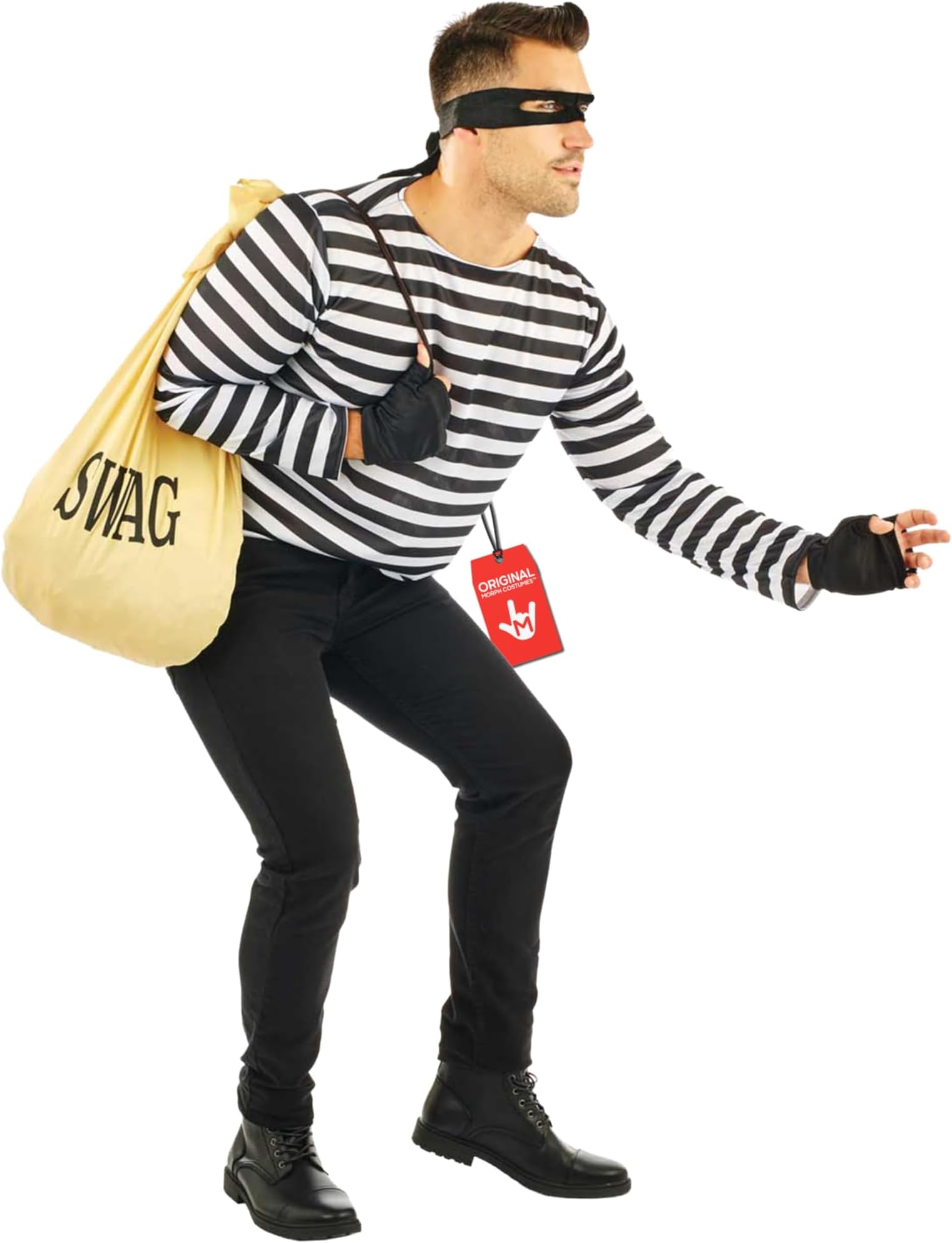 fun shack Adult Robber Costume for Men, Bank Robber Halloween Outfit, Burglar Costume for Adults, Party Wear, One Size