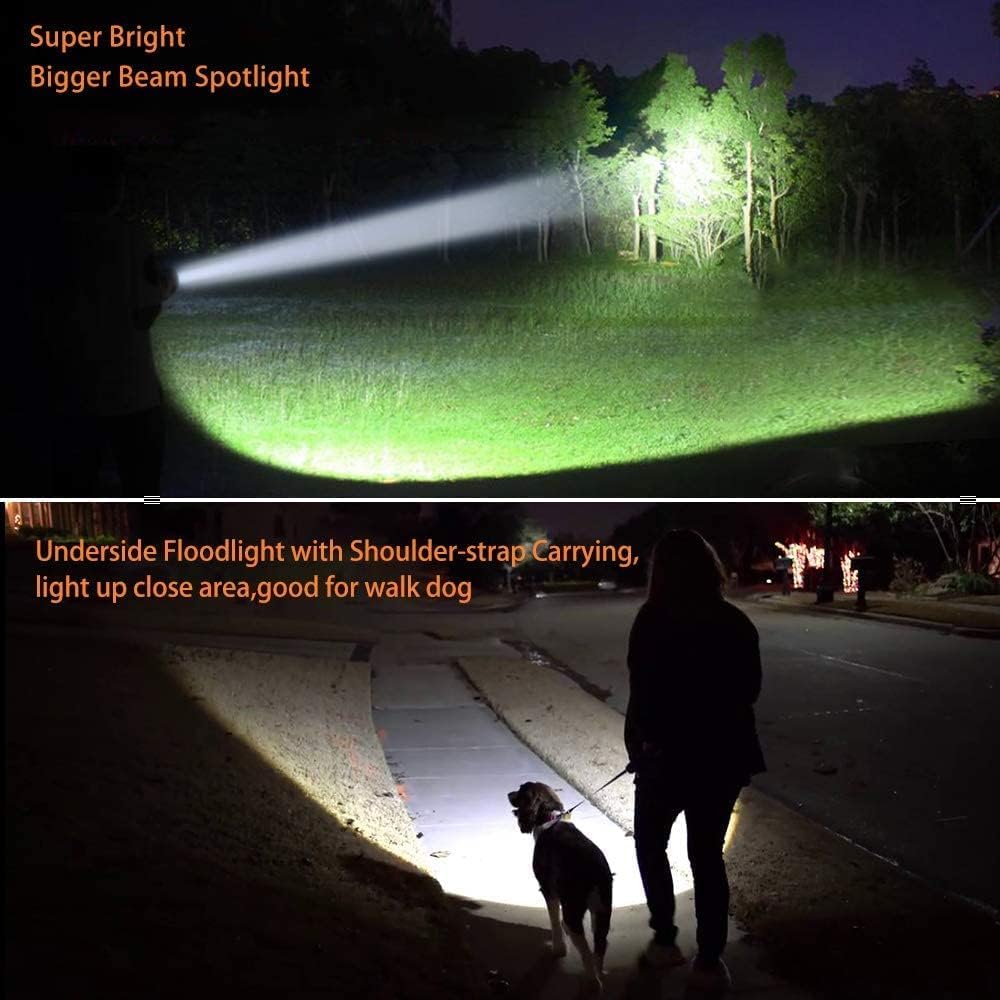 Lampe Torche Led Ultra Puissante Rechargeable USB C,10000mah Lampe de Poche Etanche Haute Puissance,Avec Lanterne Latérale&Poignée&Bandoulière,Longue Durée pour Maison/Camping/Urgence/Chasse/Randonnée