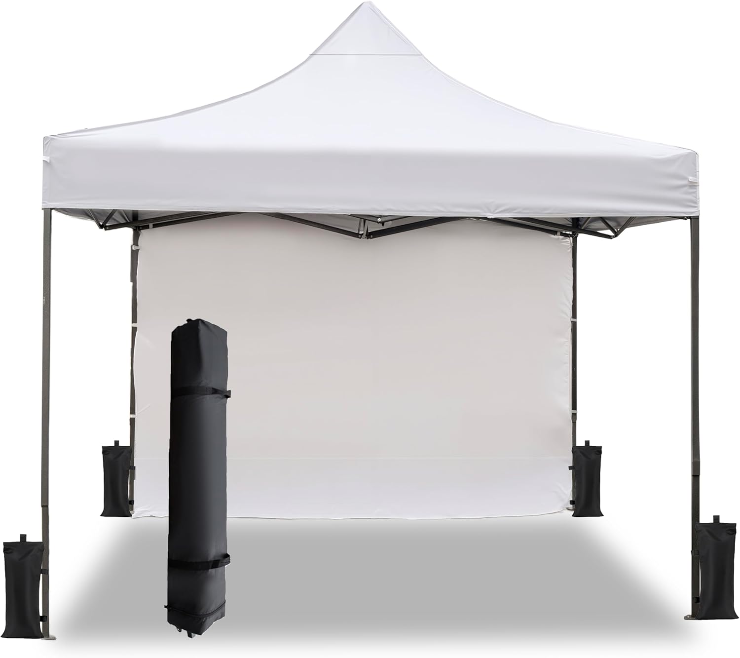 10x10 Pop Up Canopy Tent with 1 Removable Sidewall, White Silver-Coated Top UPF 50+ UV Protection, Water-Resistant Portable Gazebo, 3 Adjustable Heights, Includes Sandbags, Stakes & Carry Bag