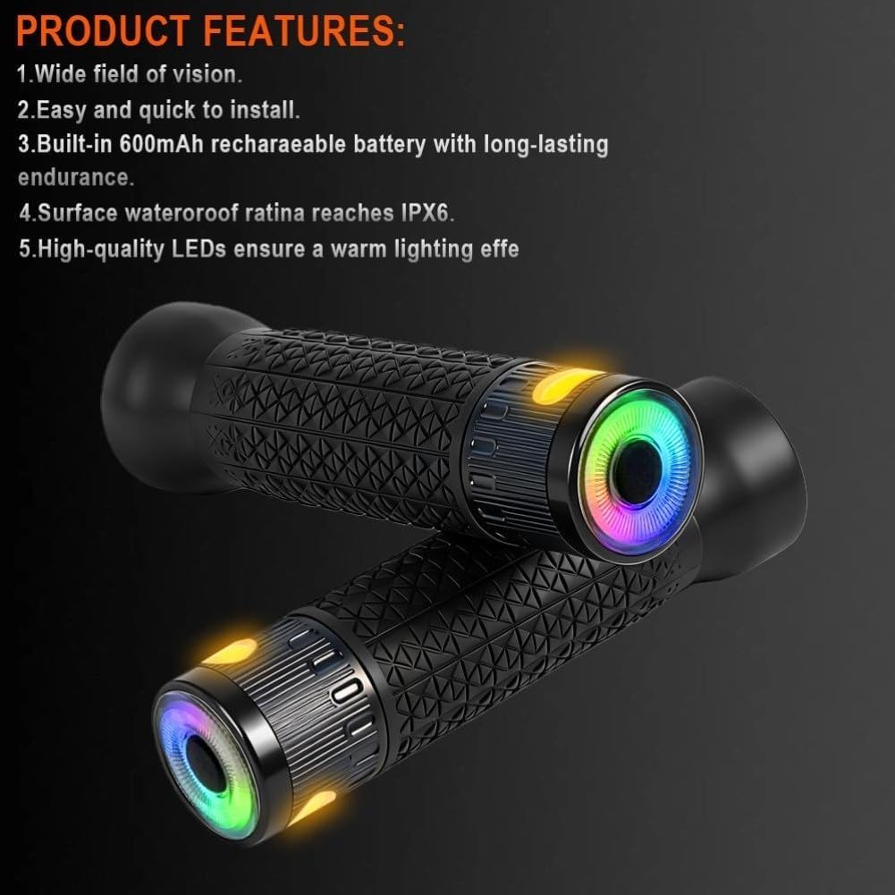 Ipx65 Clignotants étanches sans fil pour scooter et vélo avec poignées de guidon et télécommande, batterie longue durée, noir, 22 mm